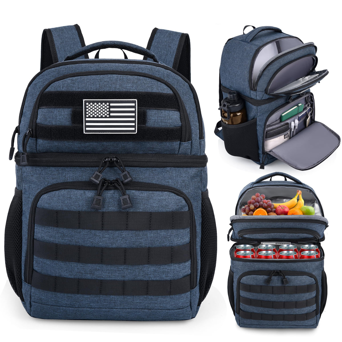 MOZETO Lunch Backpack for Men, Tactical Inspired Double Deck Cooler Backpack Insulated Leakproof RFID Lunchbox for Work (Black)