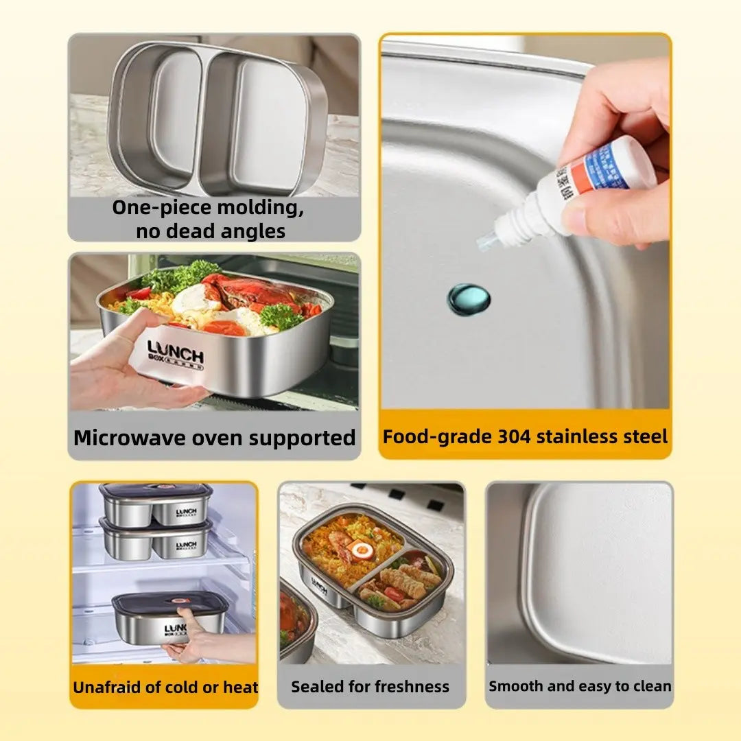 Modern Stainless Steel Lunch Box, Microwave Safe Leak-Proof Food Container, Home and School Use, Durable Meal Prep Solution