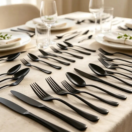 Sebastian CADIA Food-Grade Stainless Steel Cutlery Set (30/48/60-Piece) - Reusable, Dishwasher-Safe, Black Fork/Knife/Spoon - Adult, Everyday, Irregular, Western-Chinese Fit Tableware Kit - Dinnerware Service Set, Home Essentials