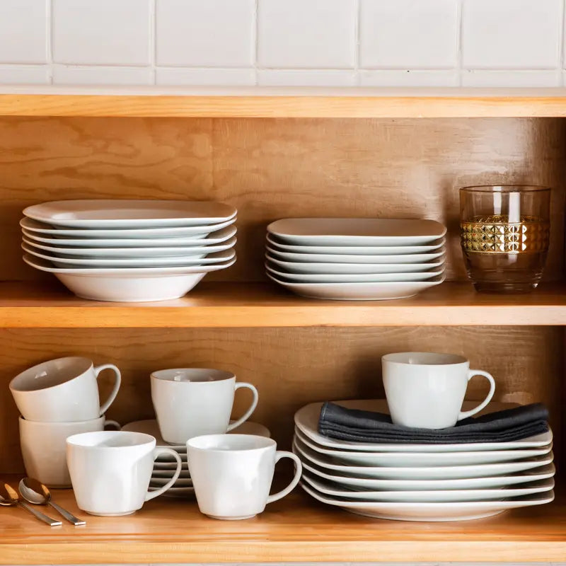 MALACASA Dinnerware Sets, Grey White Plates and Bowls Sets for 6, 18/30 Pieces Mordern Square Dinnerware Sets, Series Julia Winter Holiday