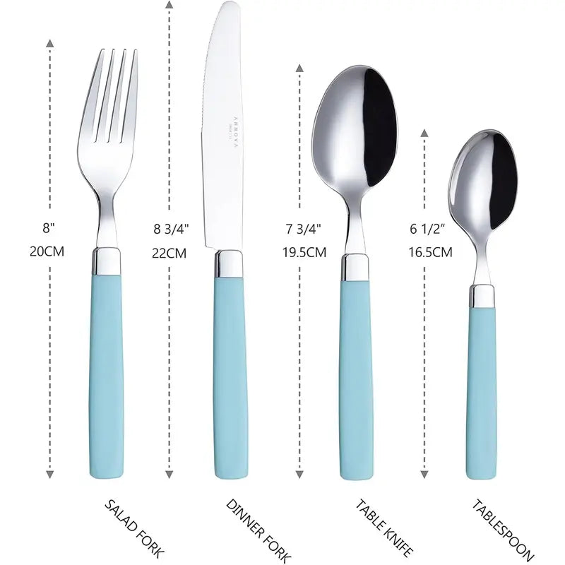 Silverware Set Stainless Steel Colorful Tableware Kitchen Flatware Set Utensils, Includes Dinner , Forks, Spoons & Dessert Spoons (Turquoise, 16 count)