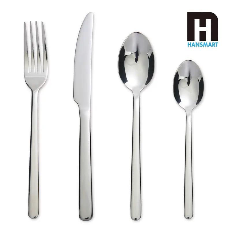 24PCS Stainless Steel Cutlery Set - Smooth Rounded Handle, Mirror Polished, Dishwasher Safe, Service for 6, Family Home Dinners Tableware for Restaurant or Camping