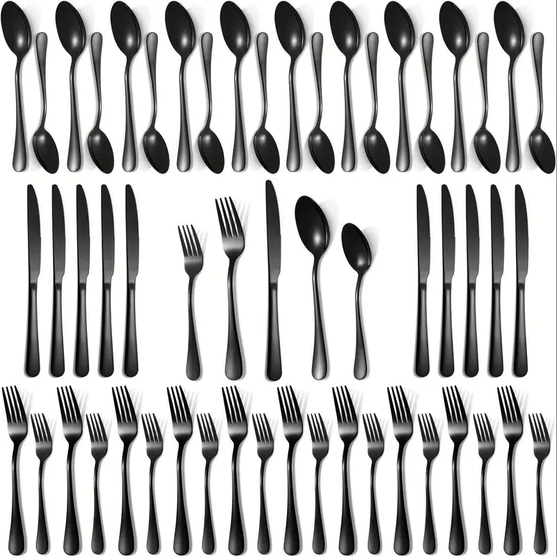 Sebastian CADIA Food-Grade Stainless Steel Cutlery Set (30/48/60-Piece) - Reusable, Dishwasher-Safe, Black Fork/Knife/Spoon - Adult, Everyday, Irregular, Western-Chinese Fit Tableware Kit - Dinnerware Service Set, Home Essentials