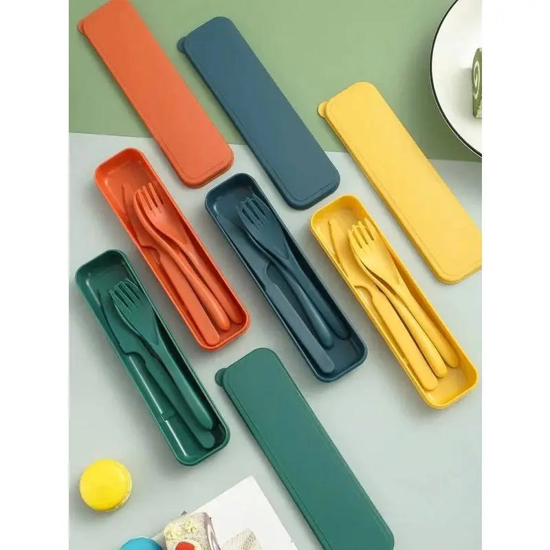 1pc Solid BPA-Free Eco-Friendly Reusable Plastic Cutlery Set - Fork, Knife, Spoon, Portable Back to School Outdoor Tableware for Camping
