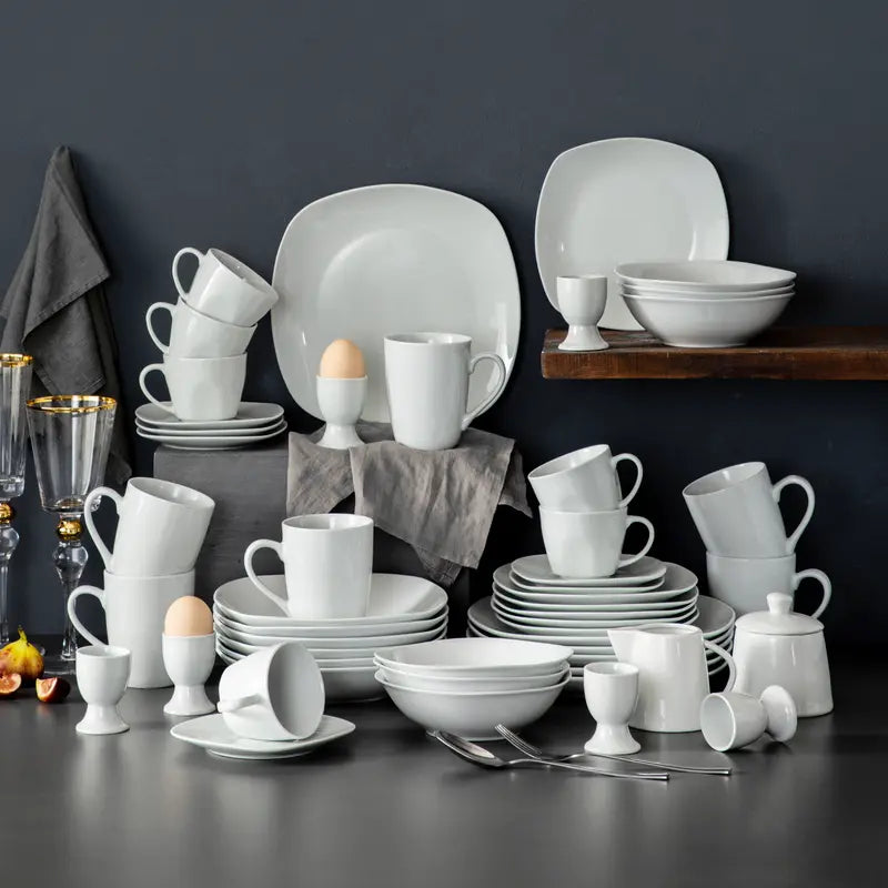 MALACASA Porcelain Dinnerware Set - Square Ceramic Plates & Bowls Set, 18/24/30/36/50 Pieces, Modern Design, Dishwasher & Microwave Safe Cutlery Winter Holiday