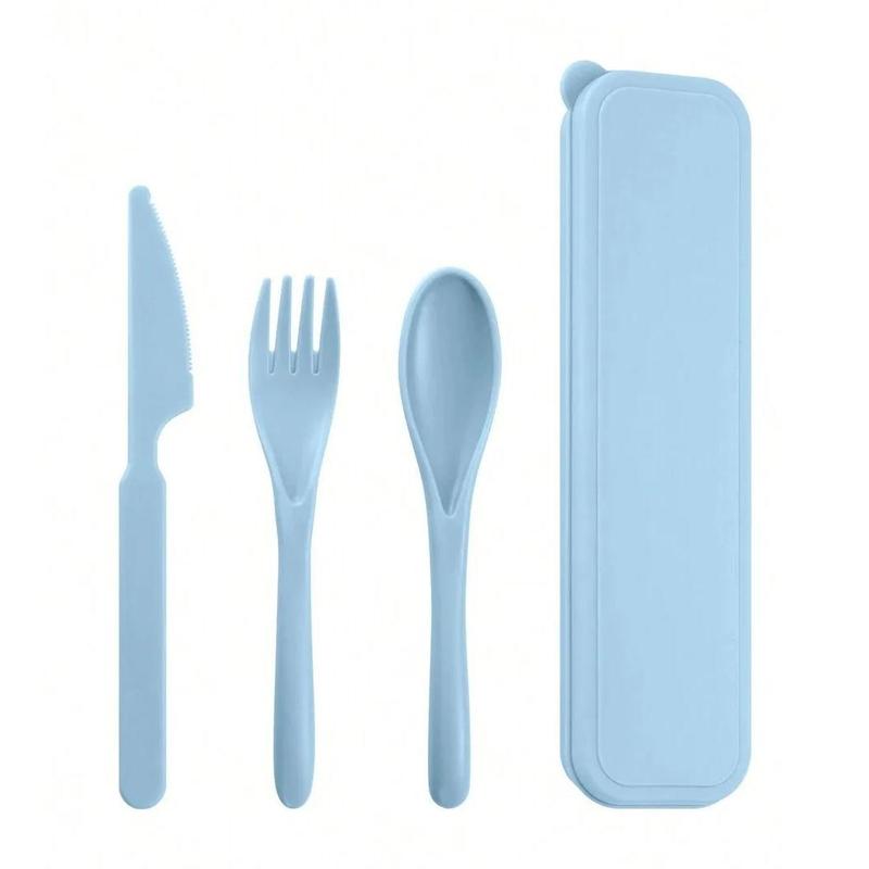 1pc Solid BPA-Free Eco-Friendly Reusable Plastic Cutlery Set - Fork, Knife, Spoon, Portable Back to School Outdoor Tableware for Camping
