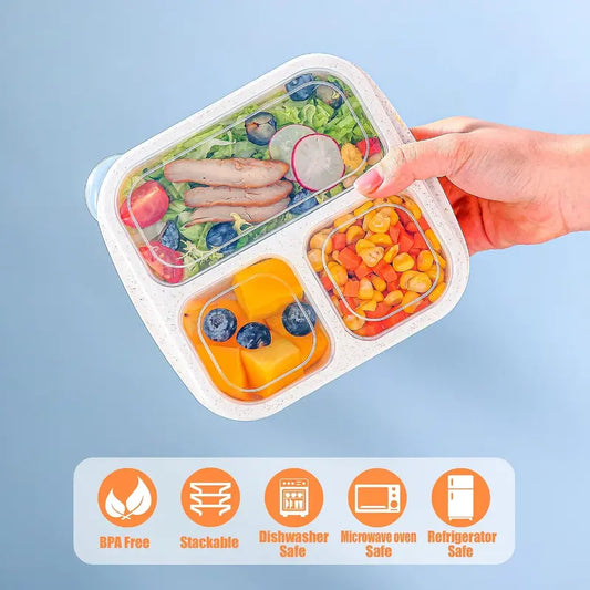 Bento Box For , 4 Pack 3 Compartments Meal Prep Containers  Lunch Containers,  Storage Containers With , Stackable Snack Boxes for School, Work, and Travel