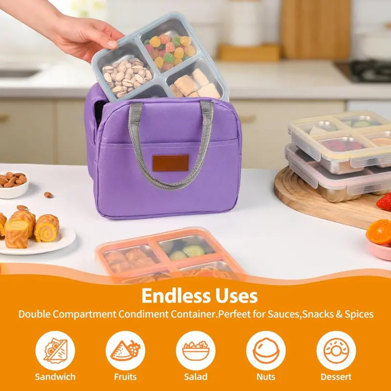 Stainless Steel Bento Lunch Box - 4-Compartment Reusable Snack Container, Leak-Proof, Dishwasher Safe, Portable Adults' Stainless Steel Food Storage Container for Camp Kitchen Meal Prep, Travel Gear