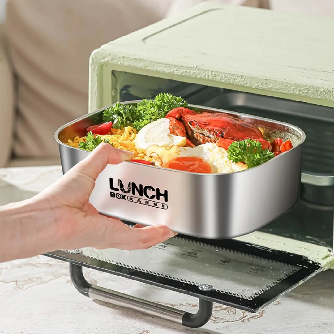 Modern Stainless Steel Lunch Box, Microwave Safe Leak-Proof Food Container, Home and School Use, Durable Meal Prep Solution