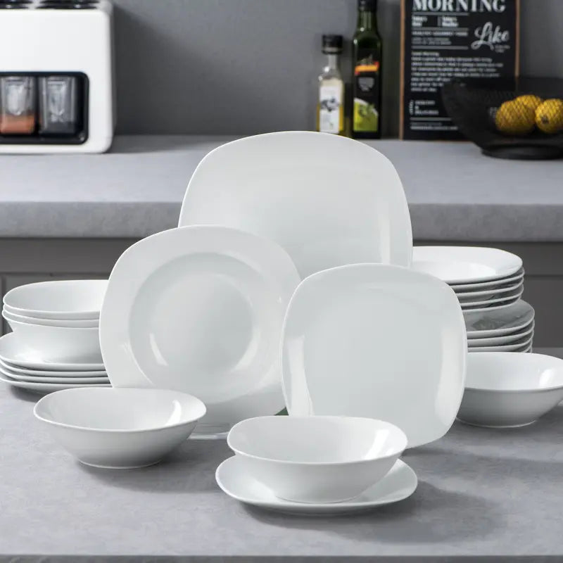 MALACASA Porcelain Dinnerware Set - Square Ceramic Plates & Bowls Set, 18/24/30/36/50 Pieces, Modern Design, Dishwasher & Microwave Safe Cutlery Winter Holiday