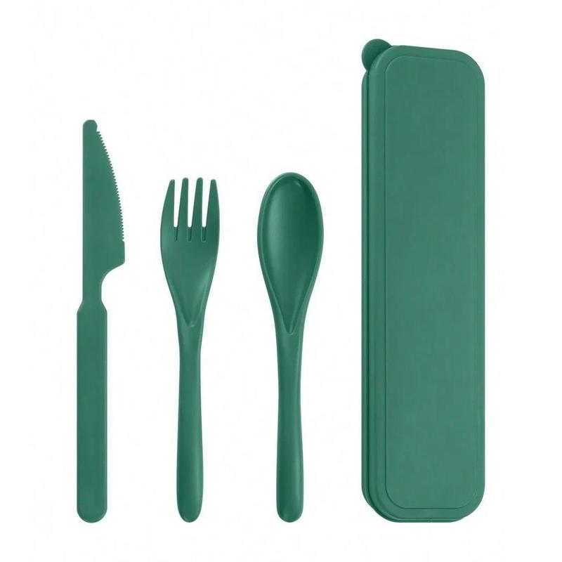 1pc Solid BPA-Free Eco-Friendly Reusable Plastic Cutlery Set - Fork, Knife, Spoon, Portable Back to School Outdoor Tableware for Camping