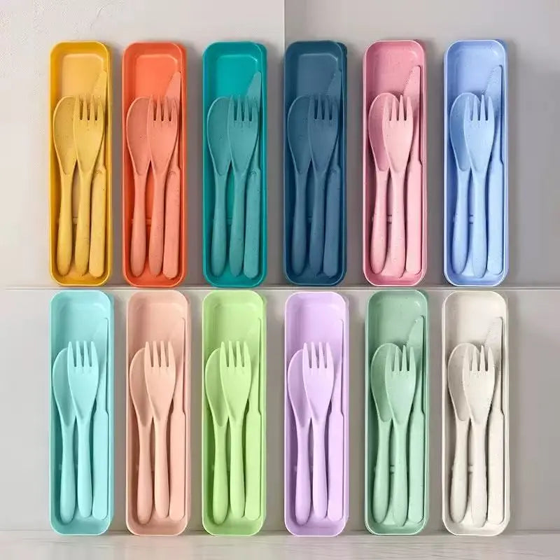 1pc Solid BPA-Free Eco-Friendly Reusable Plastic Cutlery Set - Fork, Knife, Spoon, Portable Back to School Outdoor Tableware for Camping