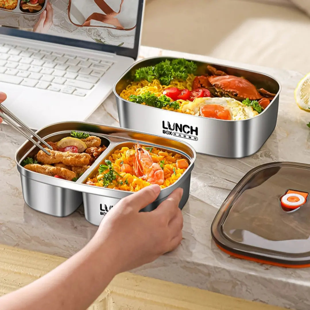 Modern Stainless Steel Lunch Box, Microwave Safe Leak-Proof Food Container, Home and School Use, Durable Meal Prep Solution