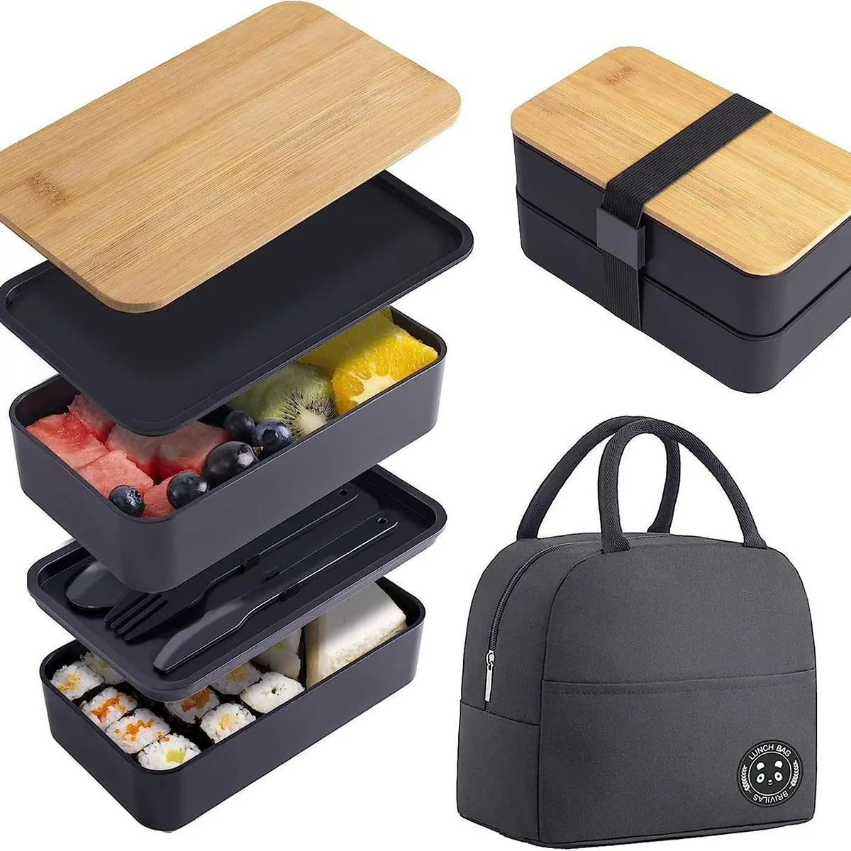 Double-Layer Japanese Leakproof Lunch Box Set, Includes Insulated Food Bag, Large-Capacity Compartment, Microwave Safe Plastic Container, Lunch Box With Containers