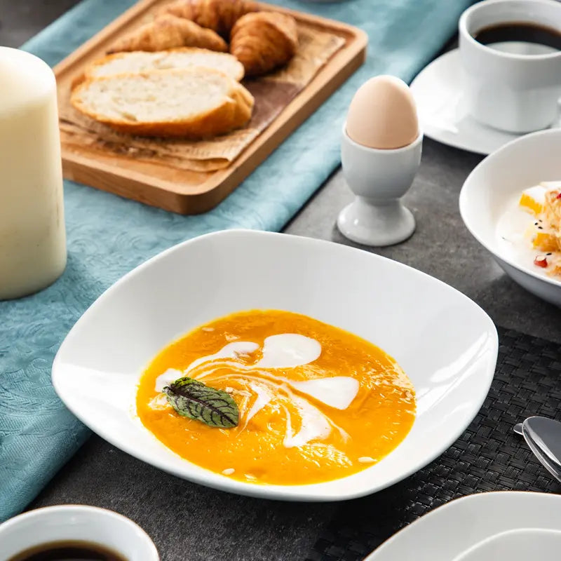 MALACASA Porcelain Dinnerware Set - Square Ceramic Plates & Bowls Set, 18/24/30/36/50 Pieces, Modern Design, Dishwasher & Microwave Safe Cutlery Winter Holiday